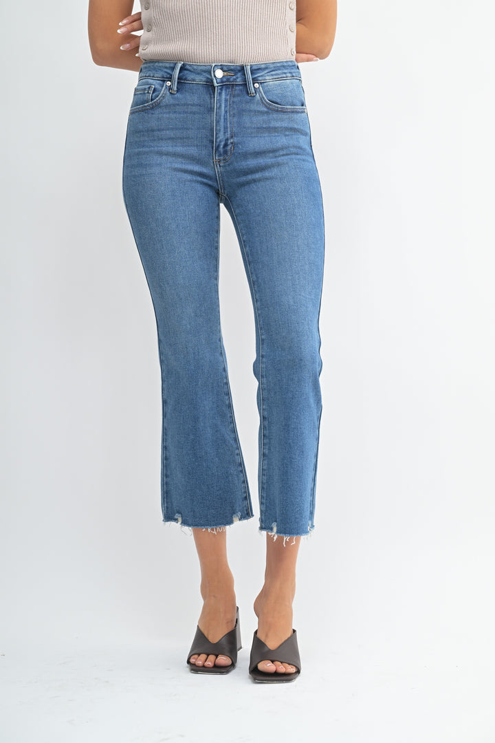 Just Black Denim Crop Flare Distressed Hem