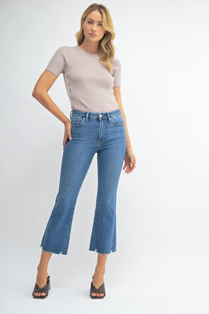 Just Black Denim Crop Flare Distressed Hem