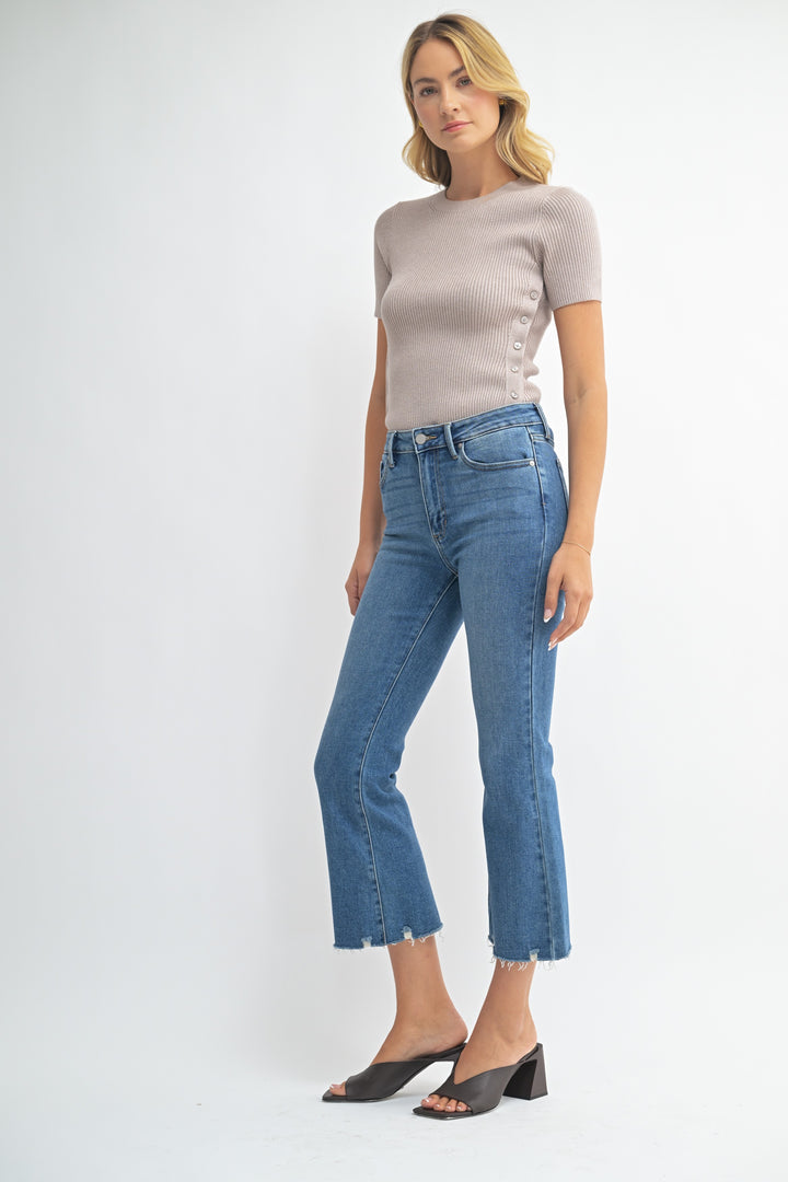 Just Black Denim Crop Flare Distressed Hem