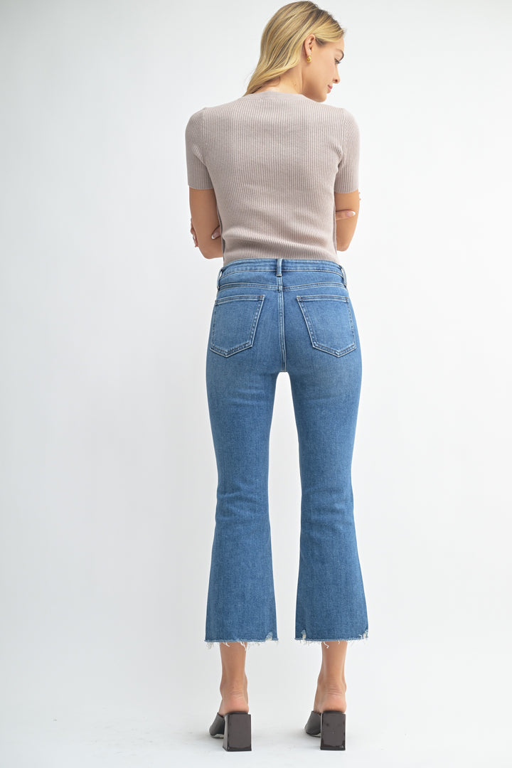 Just Black Denim Crop Flare Distressed Hem