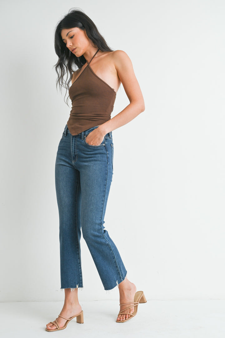 Just Black Denim Crop Flare Distressed Hem