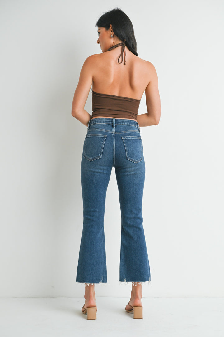 Just Black Denim Crop Flare Distressed Hem