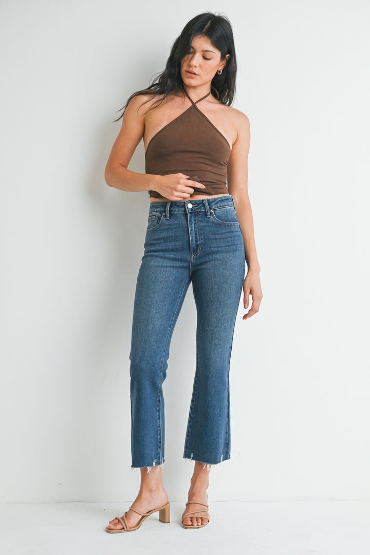 Just Black Denim Crop Flare Distressed Hem