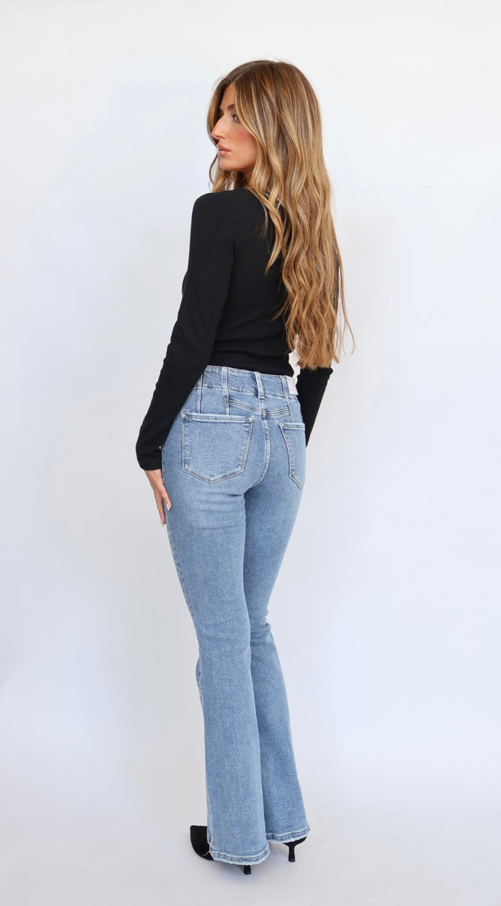 Flying Monkey High Rise Front Pocket Flare Jeans