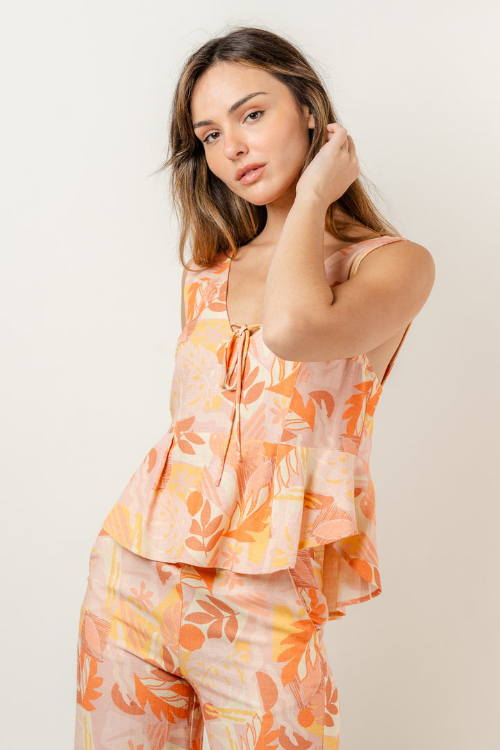 Summer Print Tie Front Top