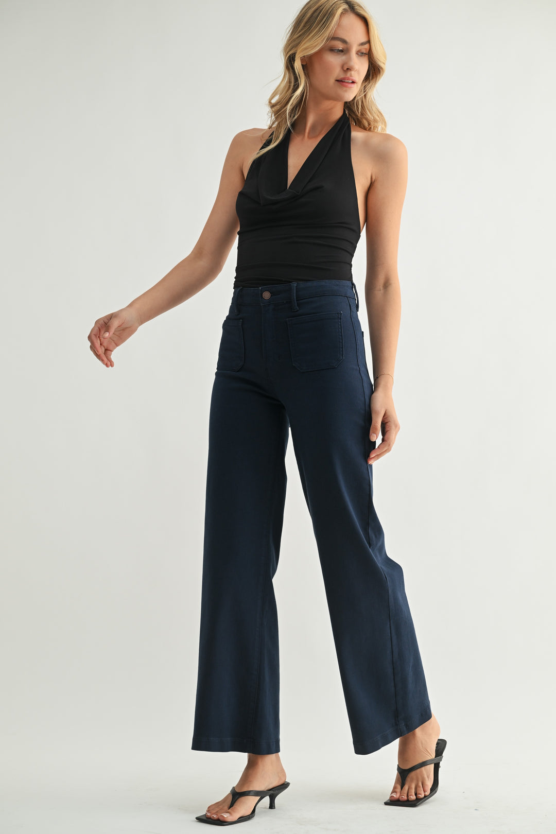 Just Black Denim: Patch Pocket Wide Leg Jeans Navy