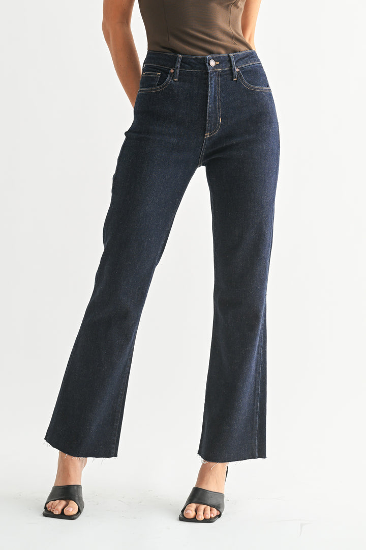Just Black Denim: Rigid Ultra Dark Denim Flare Leg Jeans