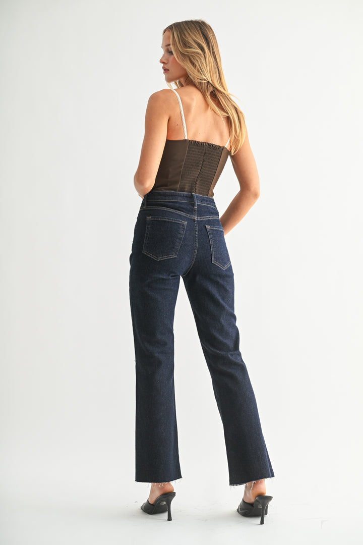 Just Black Denim: Rigid Ultra Dark Denim Flare Leg Jeans