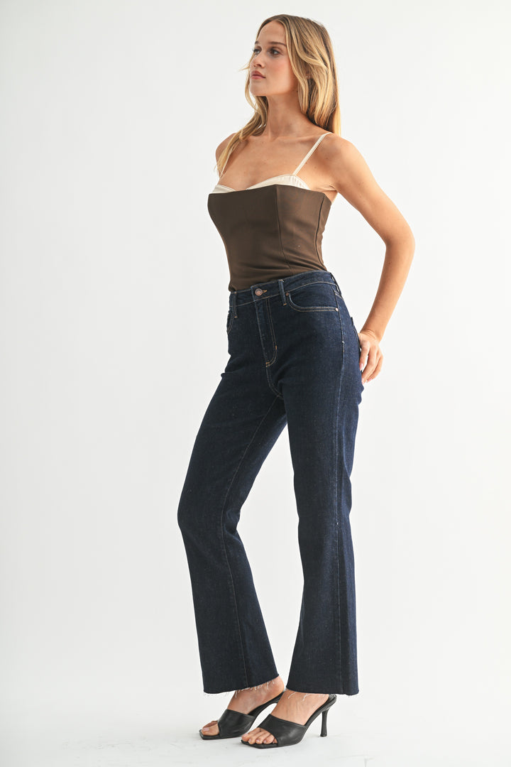 Just Black Denim: Rigid Ultra Dark Denim Flare Leg Jeans