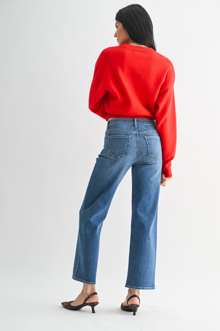 Just Black Denim Mid Rise Slim Wide Leg Jeans