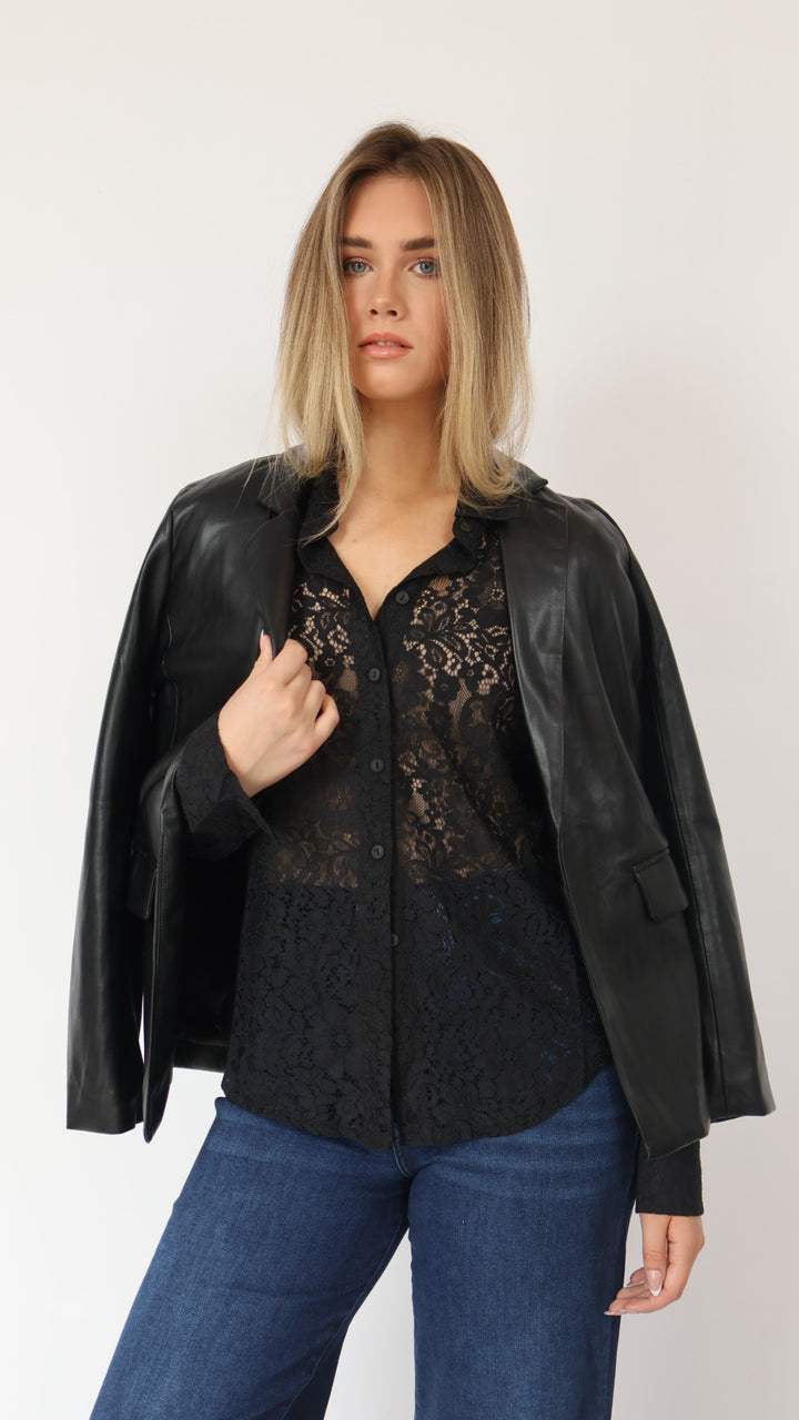 Lace Long Sleeve Button Down Top