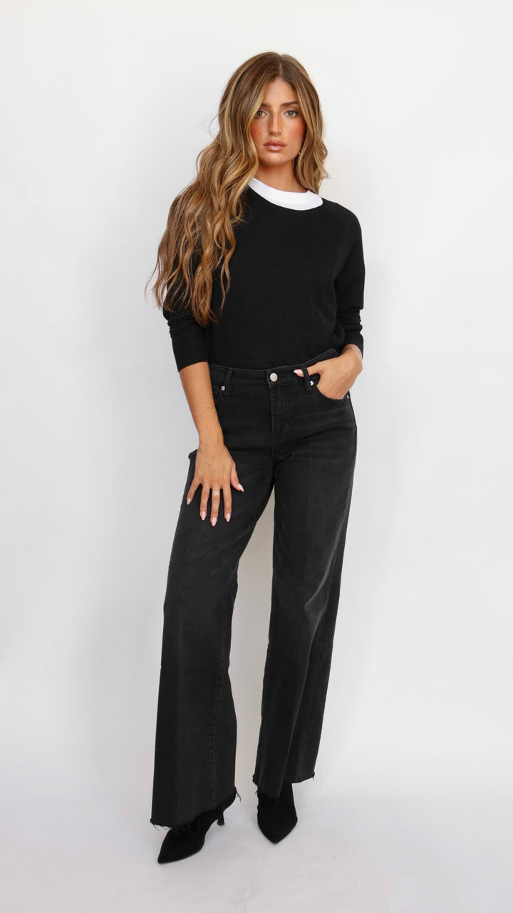 Dear John Denim Mid Rise Wide Leg Jeans Mica Jet Set