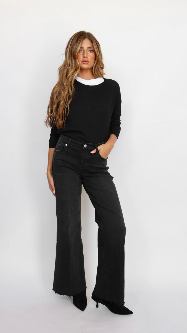 Dear John Denim Mid Rise Wide Leg Jeans Mica Jet Set