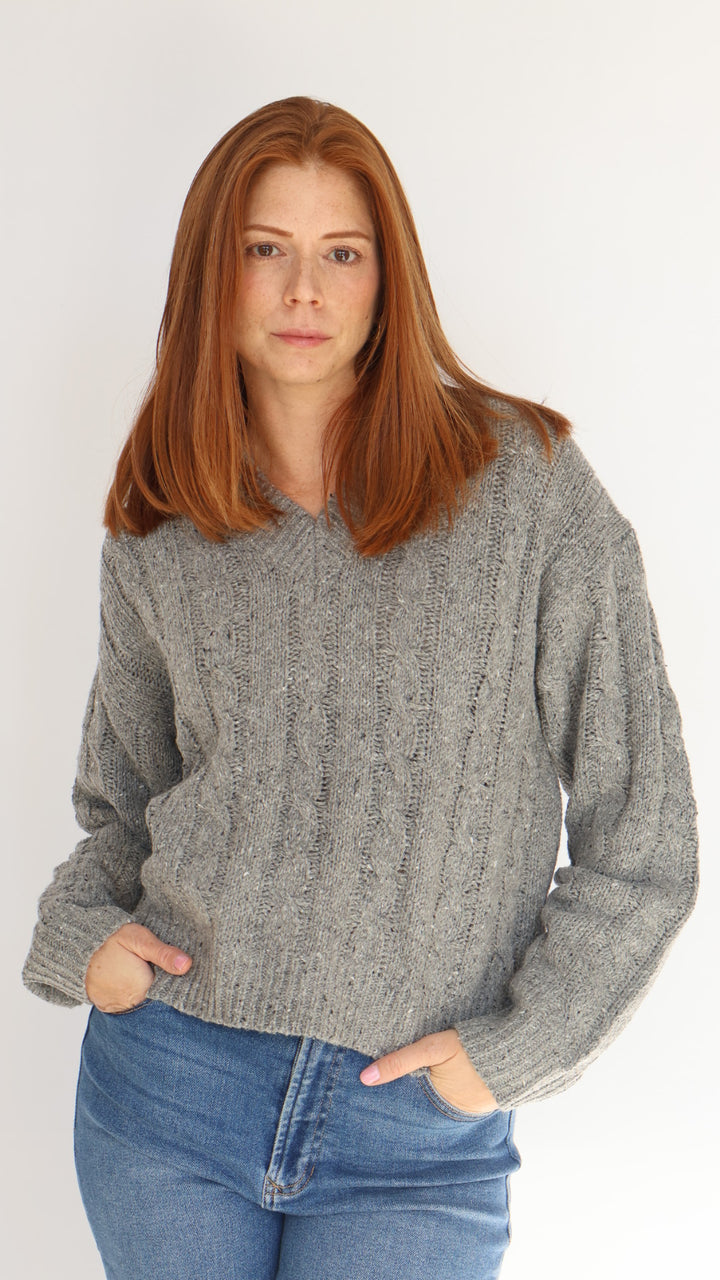 Cable Knit V Neck Sweater