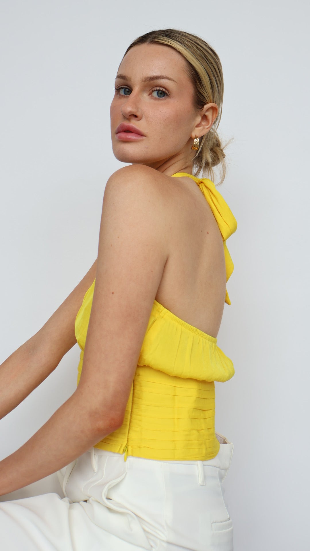 Shirred Waist Halter Top