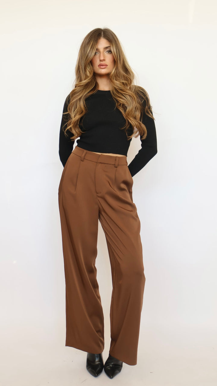 Wide Leg Trousers - Chocolate Brown