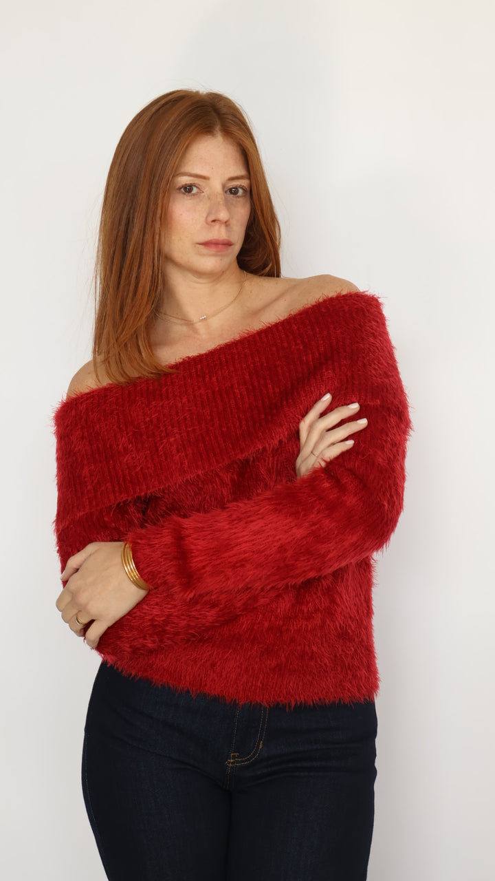 Off The Shoulder Fuzzy Sweater