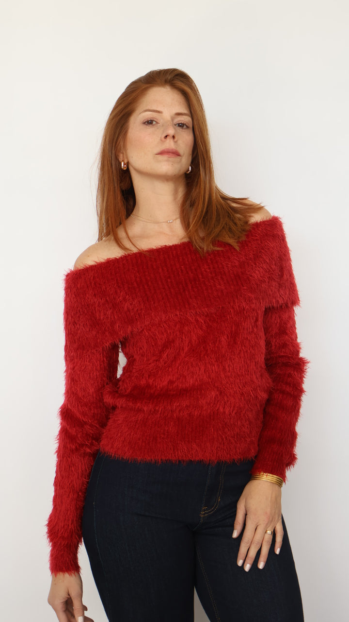 Off The Shoulder Fuzzy Sweater