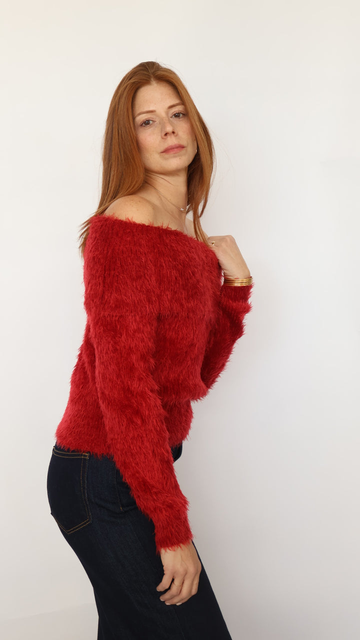 Off The Shoulder Fuzzy Sweater