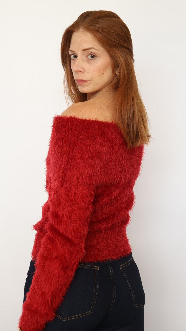 Off The Shoulder Fuzzy Sweater