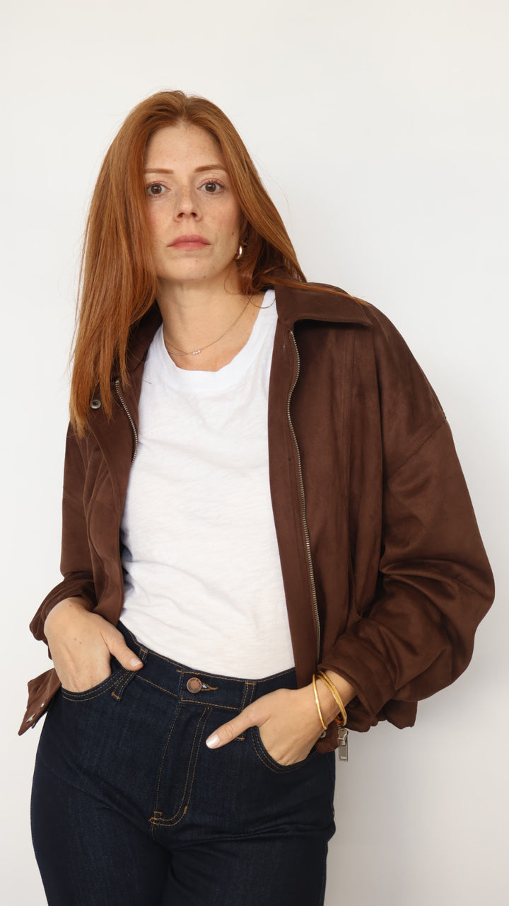 Suede Collared Zip Up Jacket
