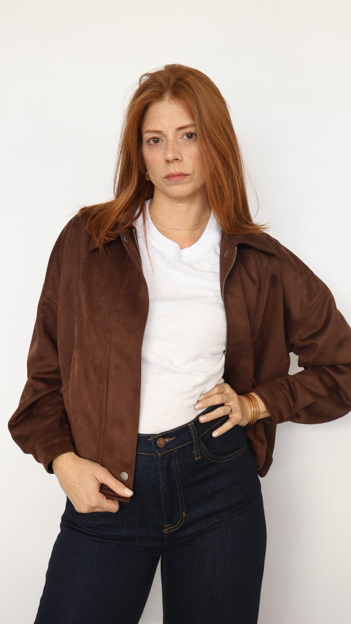 Suede Collared Zip Up Jacket