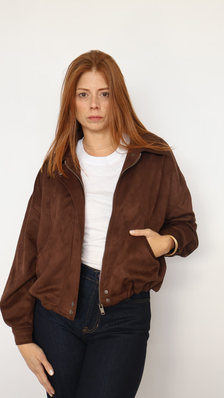 Suede Collared Zip Up Jacket