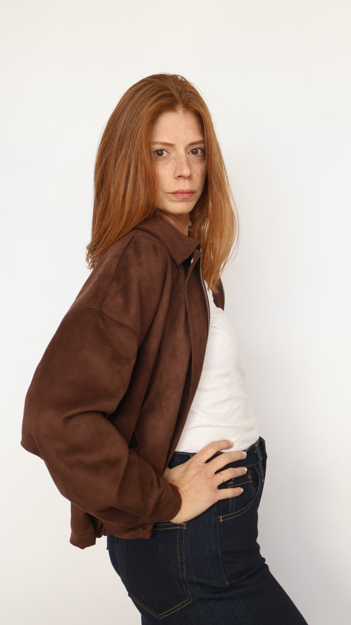 Suede Collared Zip Up Jacket