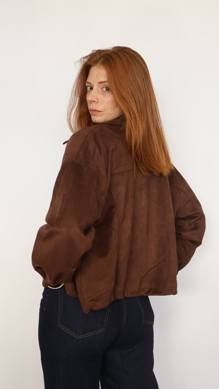 Suede Collared Zip Up Jacket