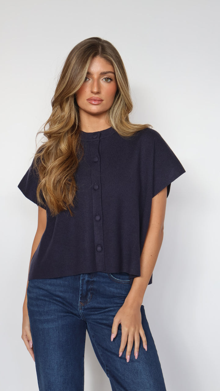 Button Down Cap Sleeve Sweater