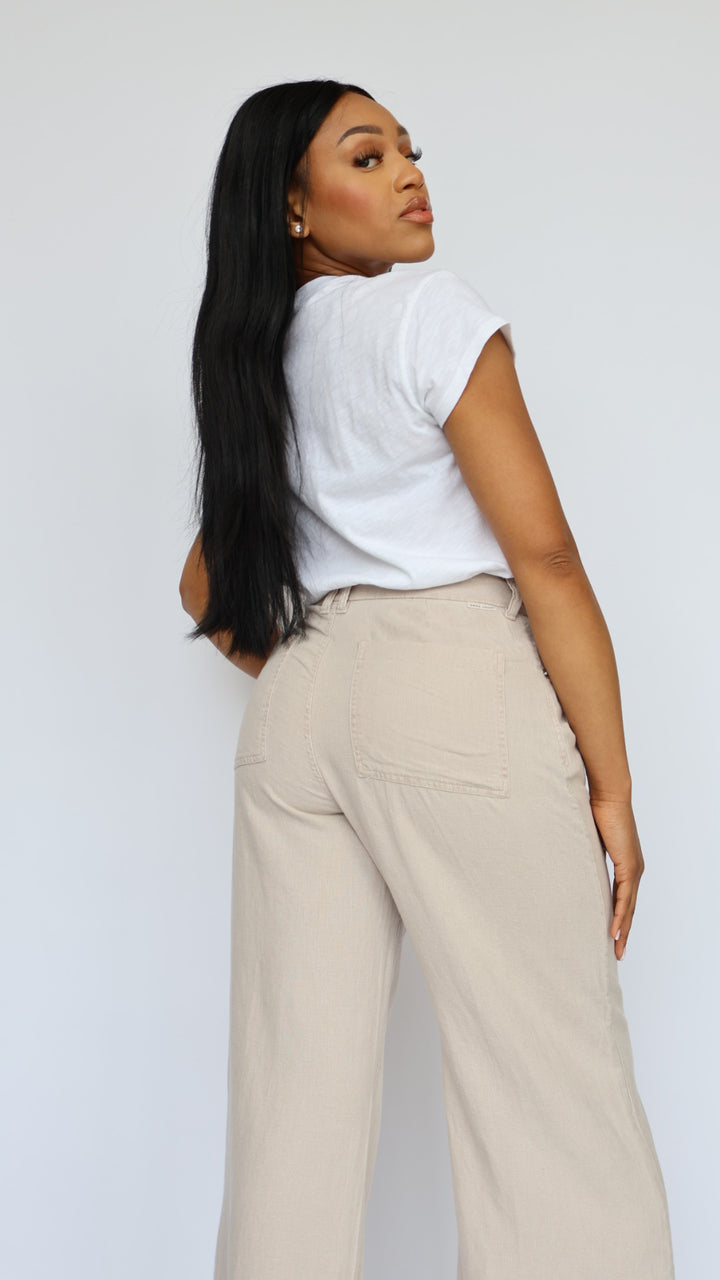 Dear John Denim Audrey Wide Leg Linen Pant Stone