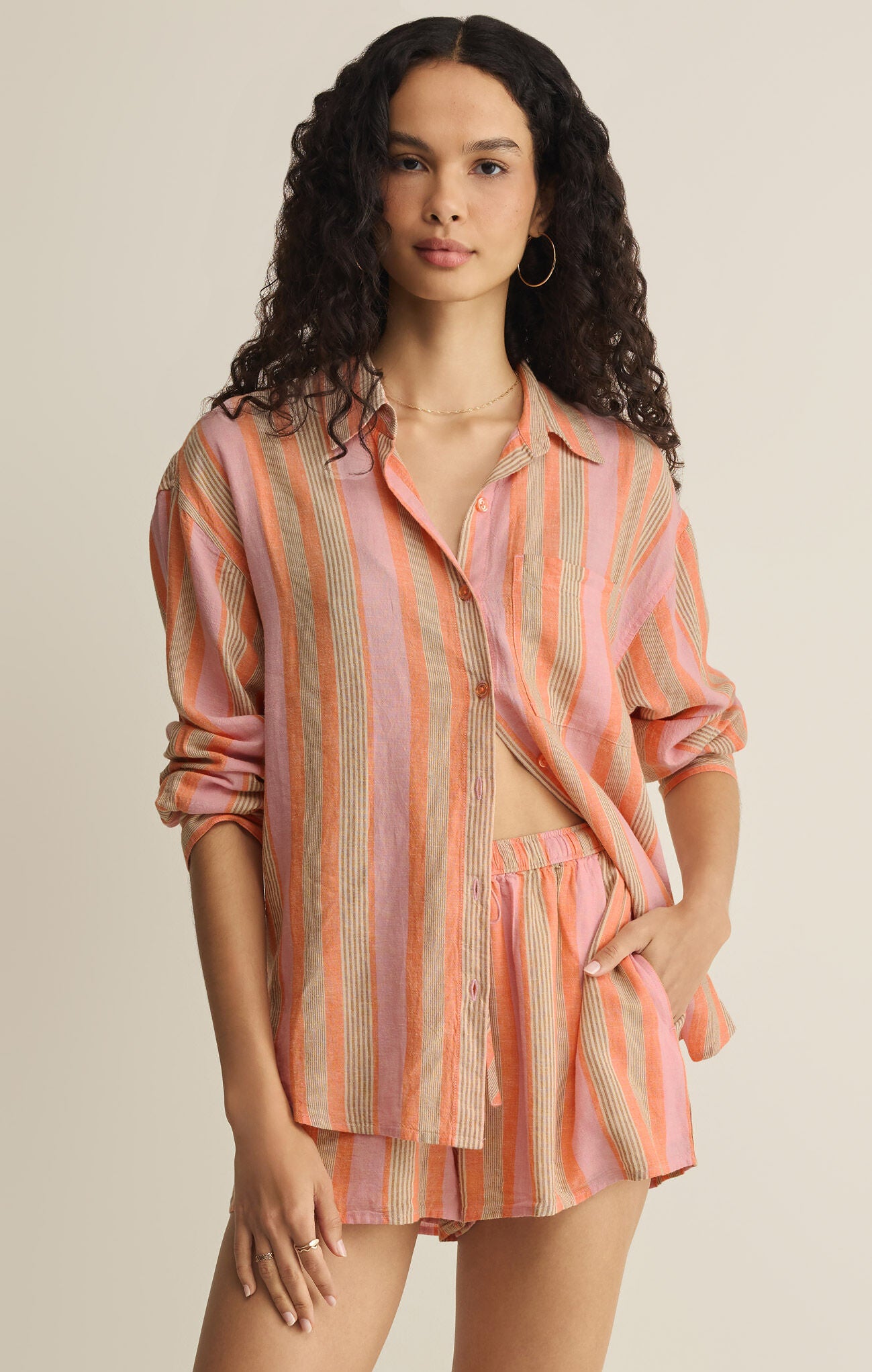 トップス WATT Z Supply The Perfect Striped Button Up - Tiger Lily – Reign Boutique