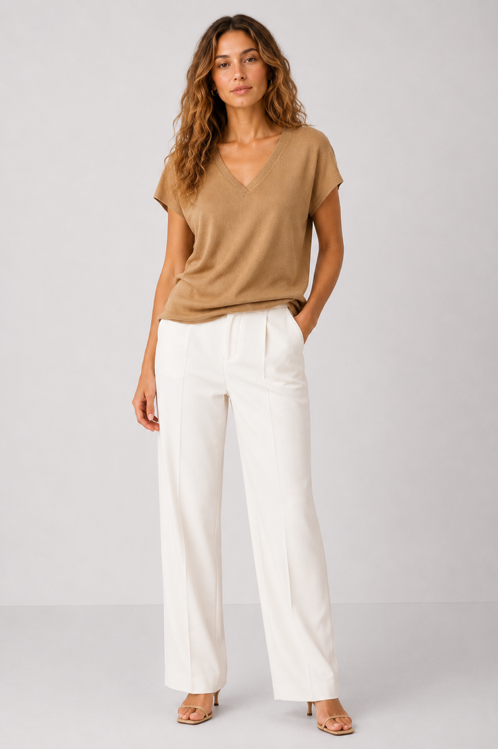 V Neck Short Sleeve Sweater