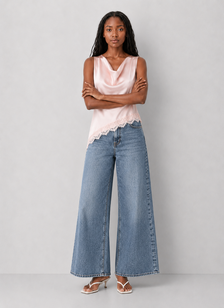 Lace Trim Satin Top