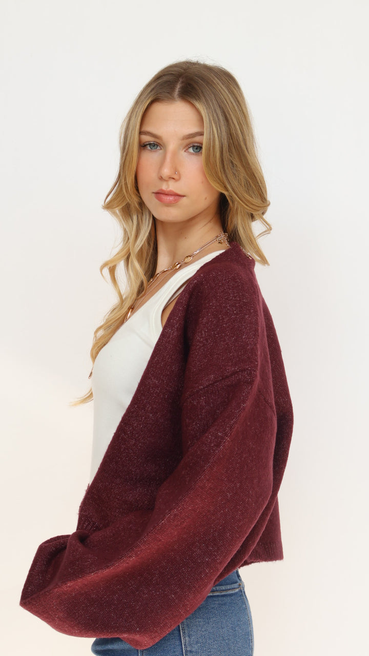 Open Front Crop Cardigan Sweater