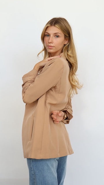 3/4 Ruched Sleeve Open Blazer