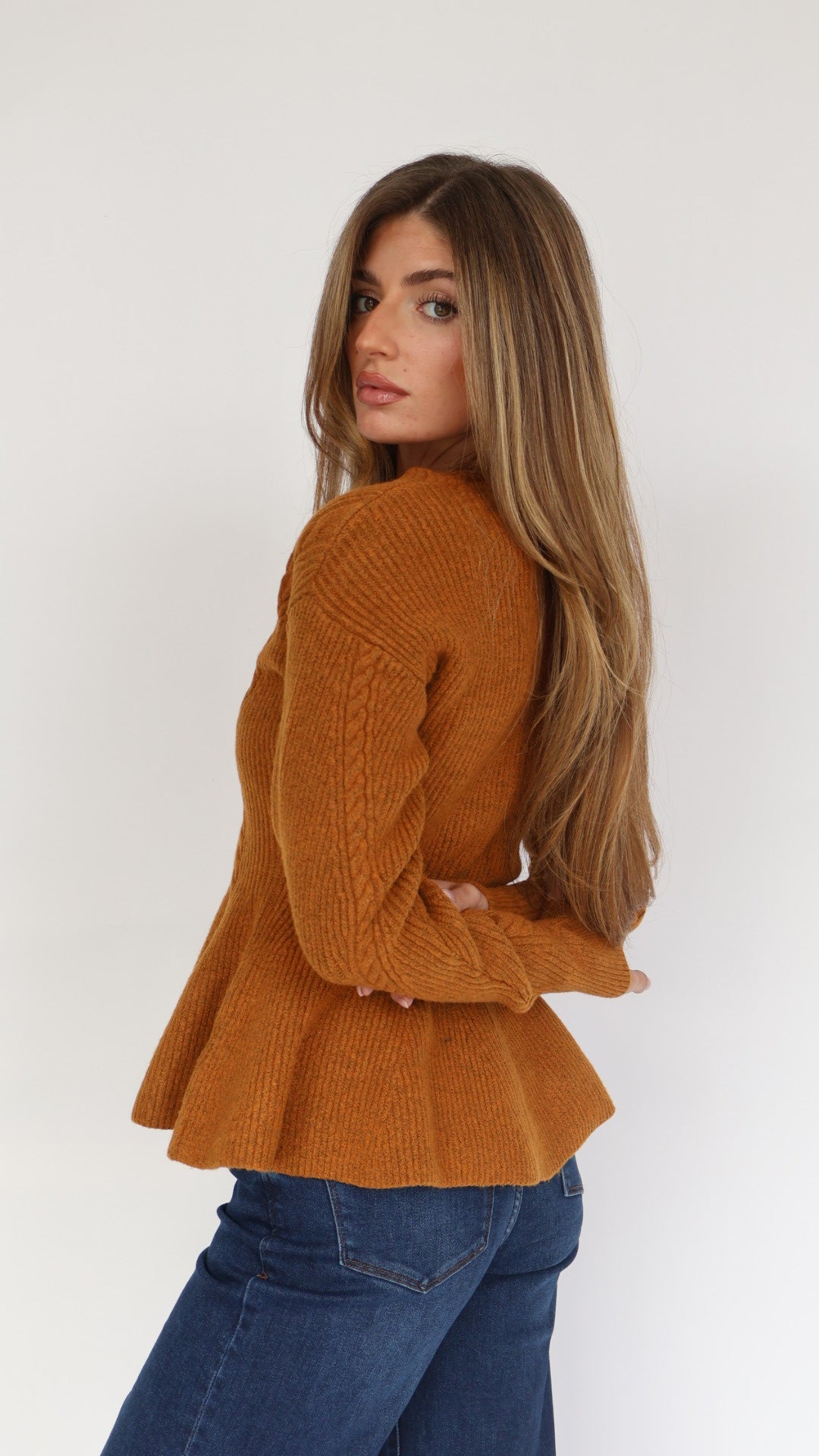 Steve Madden Courtney Peplum Button Front Sweater