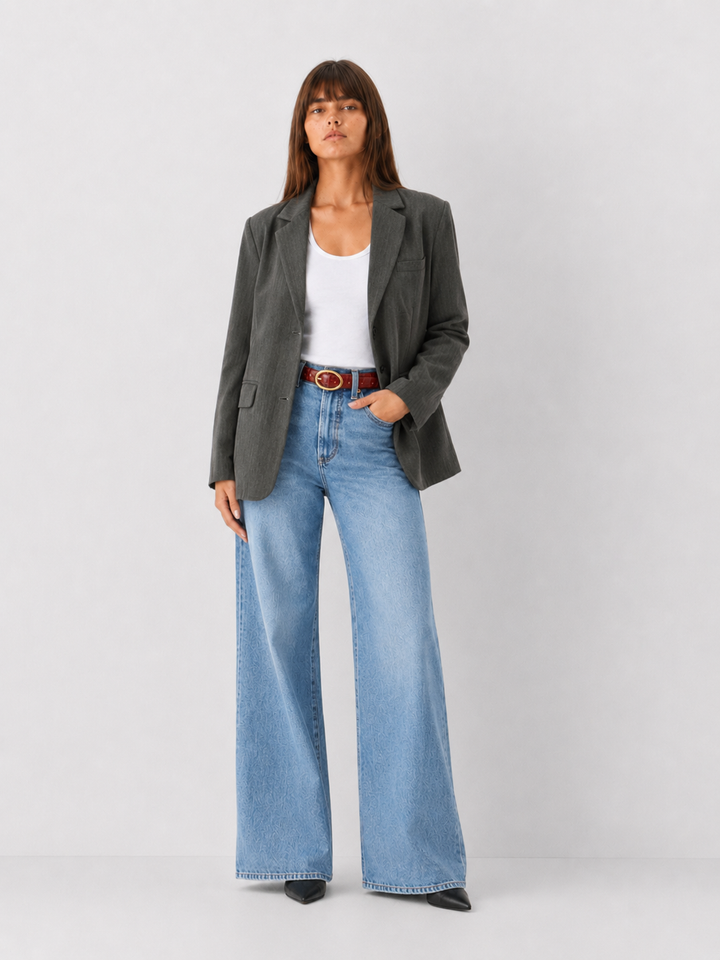 Oversized Button Front Blazer with Front Pockets