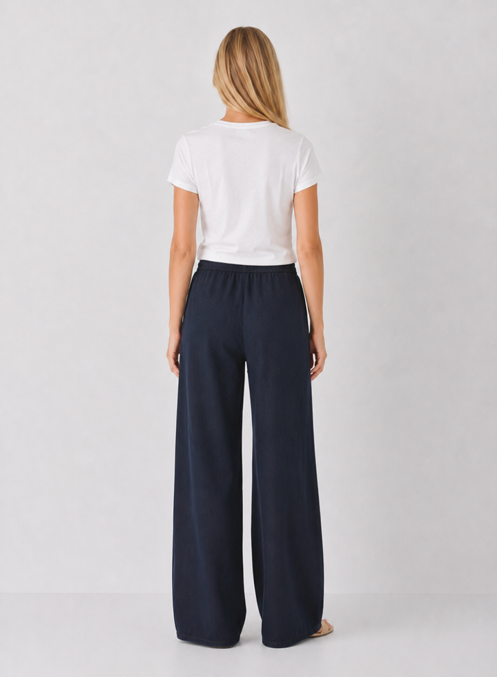 Drawstring Linen Blend Wide Leg Pants