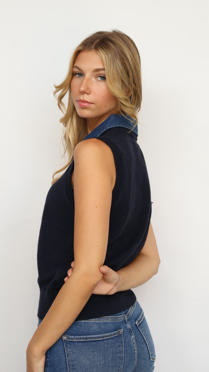 Steve Madden Jeane Sweater Vest With Denim Collar