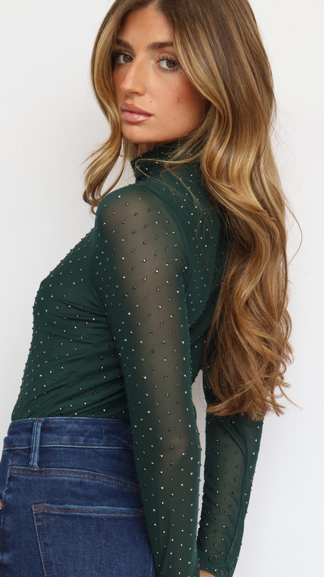 Studded Sheer Mock Neck Top