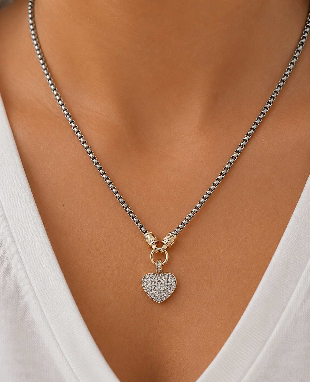 The Two-Tone Heart Pendant Necklace