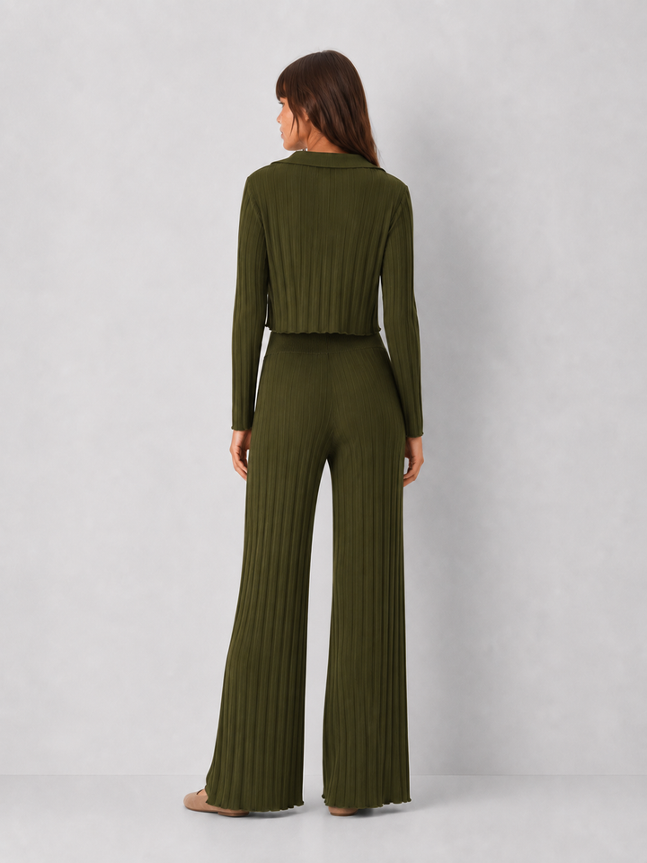 Elan Margot Ribbed Knit Polo Top