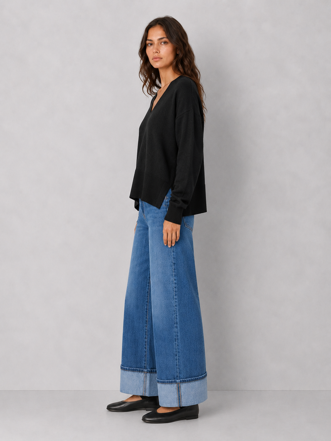 V-neck Drop Shoulder Sweater