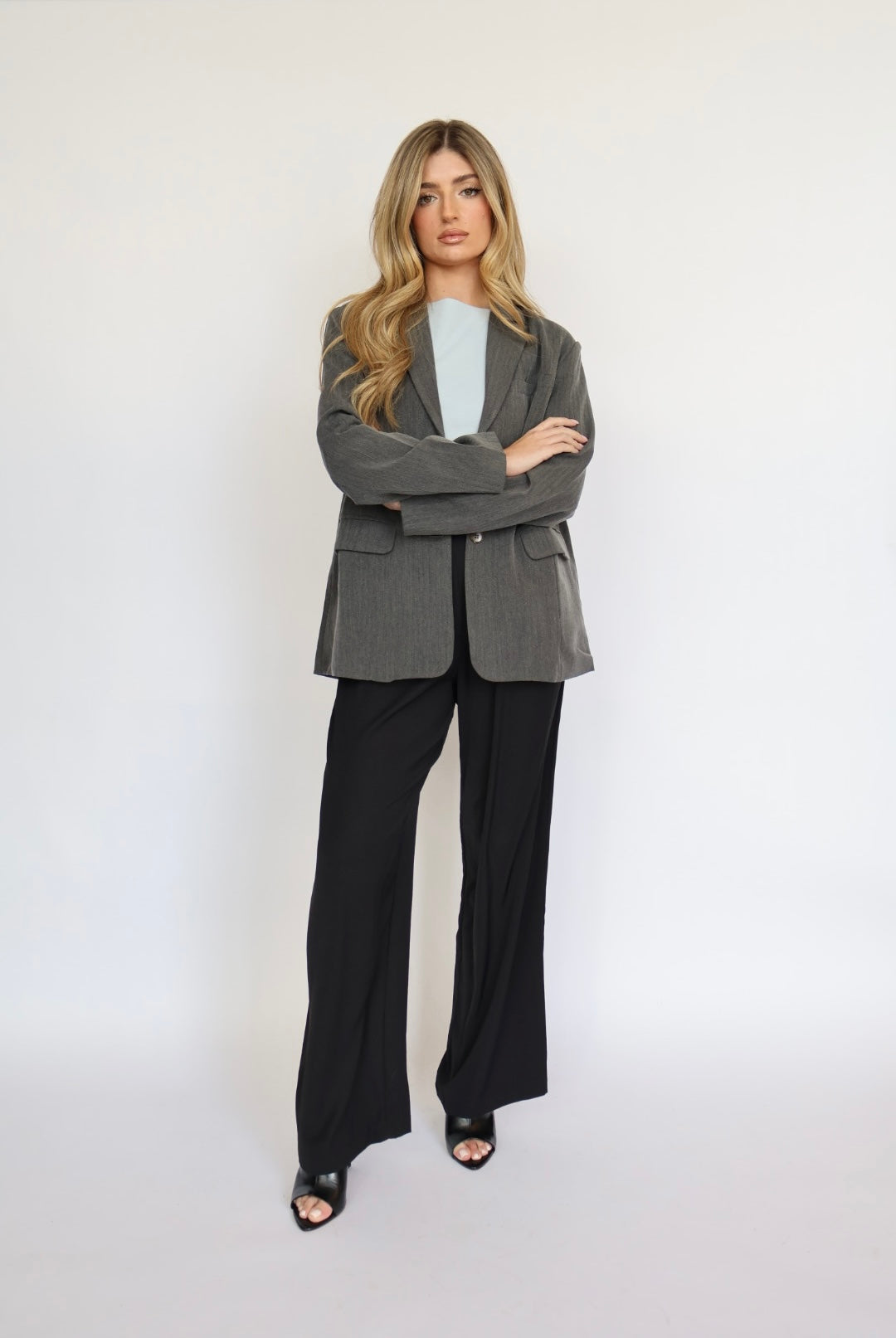 Oversized Button Front Blazer with Front Pockets
