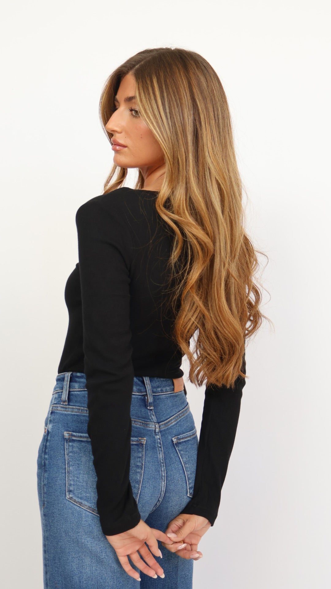 Ribbed Cotton Scoop Neck Long Sleeve Top