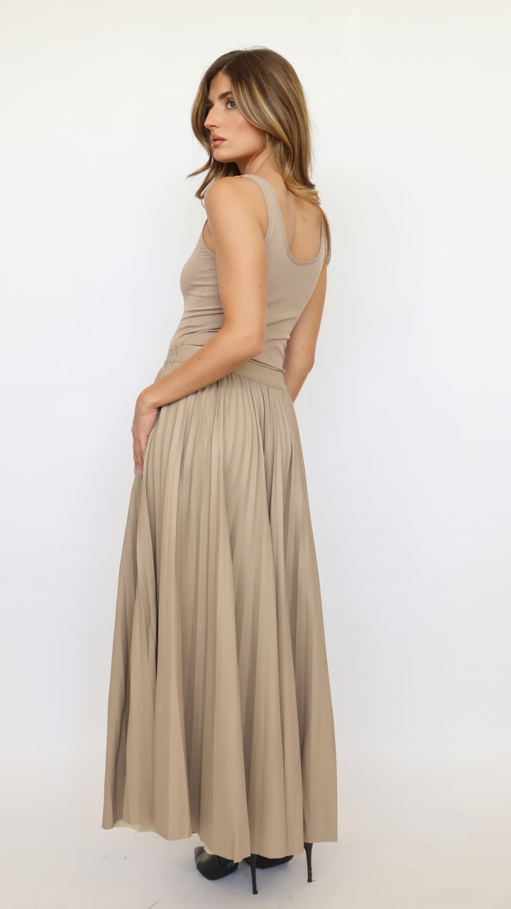 Pleated Vegan Leather Maxi Skirt