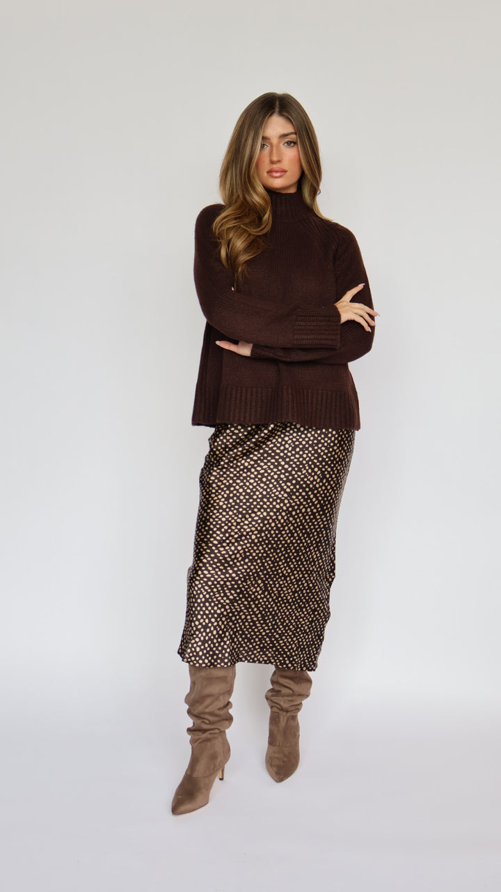 Satin Polka Dot Midi Skirt