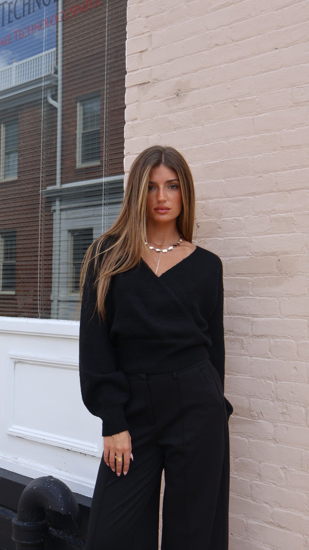 Cross Front Banded V-Neck Sweater
