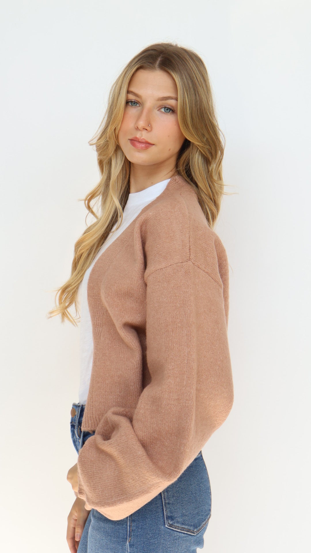 Open Front Crop Cardigan Sweater